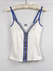 D&G Dolce & Gabbana 2000s White Eyelet Blue Lace Trim Cami - S