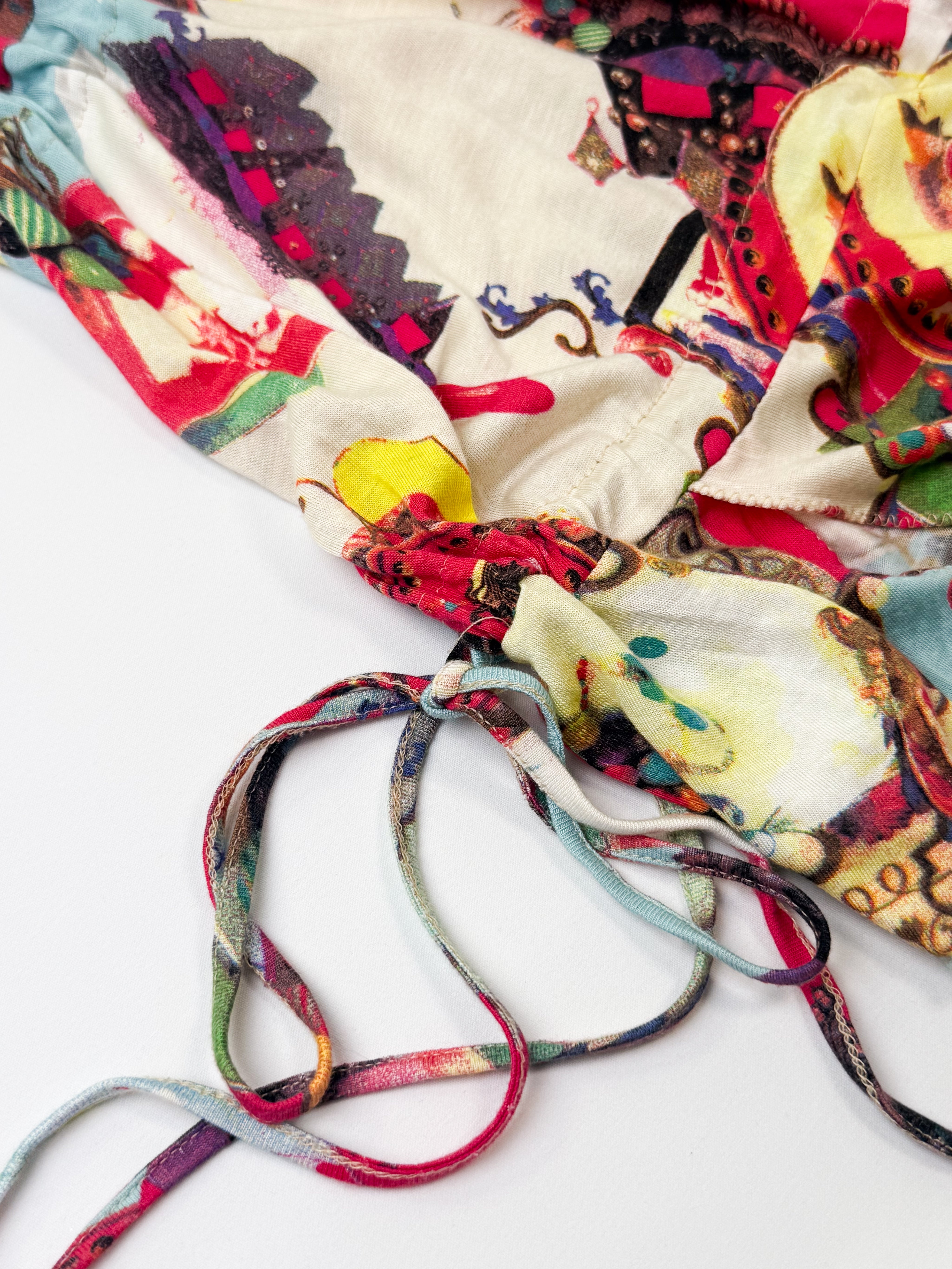 Christian Lacroix Jeans 2000s Maximalist Collage Print Ruched Tie Cami - S/M
