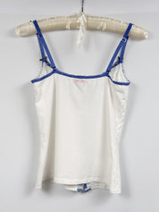 D&G Dolce & Gabbana 2000s White Eyelet Blue Lace Trim Cami - S