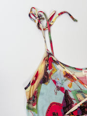 Christian Lacroix Jeans 2000s Maximalist Collage Print Ruched Tie Cami - S/M