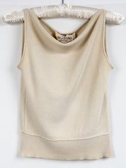 Valentino Boutique 1990s Cream Ribbed Knit Asymmetric Cowl Neck Tank - S