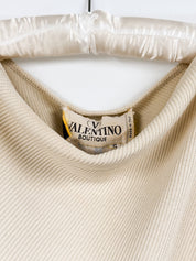 Valentino Boutique 1990s Cream Ribbed Knit Asymmetric Cowl Neck Tank - S