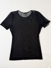 D&G Dolce & Gabbana Intimo 1990s Black Sheer Mesh Scallop Trim Tee - S/M
