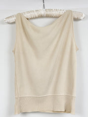 Valentino Boutique 1990s Cream Ribbed Knit Asymmetric Cowl Neck Tank - S