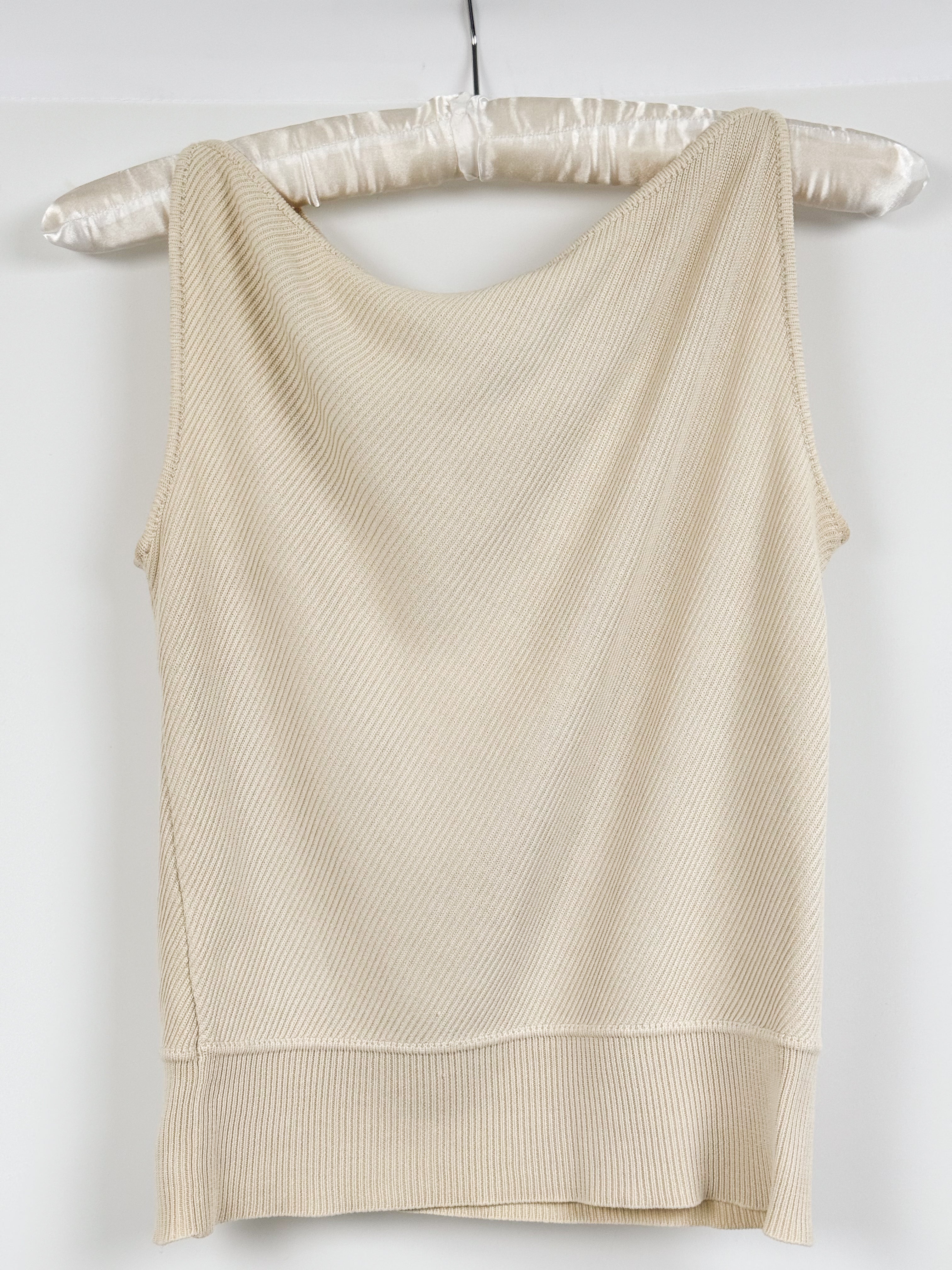 Valentino Boutique 1990s Cream Ribbed Knit Asymmetric Cowl Neck Tank - S