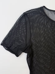 D&G Dolce & Gabbana Intimo 1990s Black Sheer Mesh Scallop Trim Tee - S/M