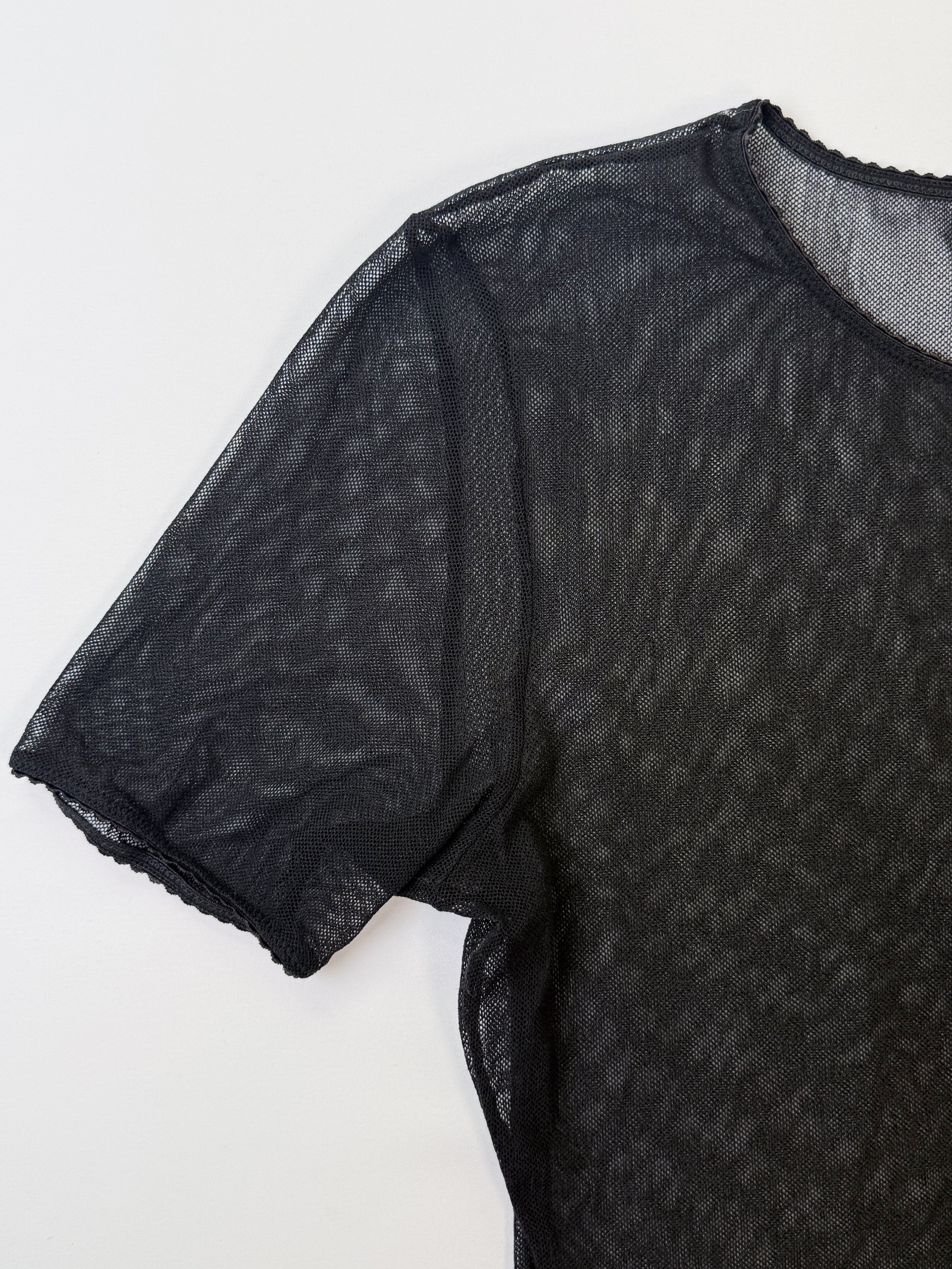D&G Dolce & Gabbana Intimo 1990s Black Sheer Mesh Scallop Trim Tee - S/M