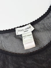 D&G Dolce & Gabbana Intimo 1990s Black Sheer Mesh Scallop Trim Tee - S/M