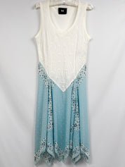 D&G Dolce & Gabbana 2000s White Eyelet Blue Bandana Print Midi Dress - M