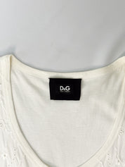 D&G Dolce & Gabbana 2000s White Eyelet Blue Bandana Print Midi Dress - M