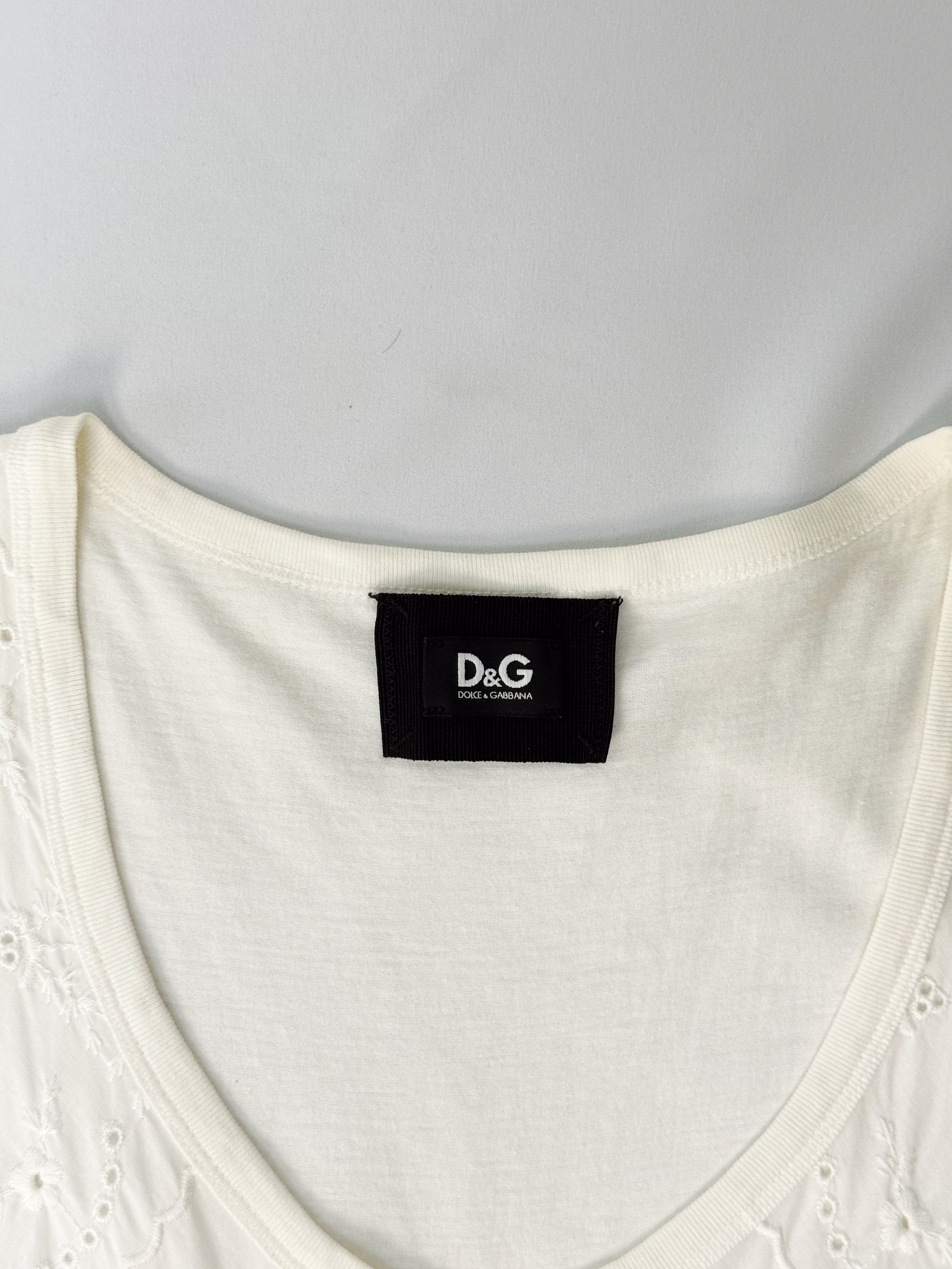 D&G Dolce & Gabbana 2000s White Eyelet Blue Bandana Print Midi Dress - M