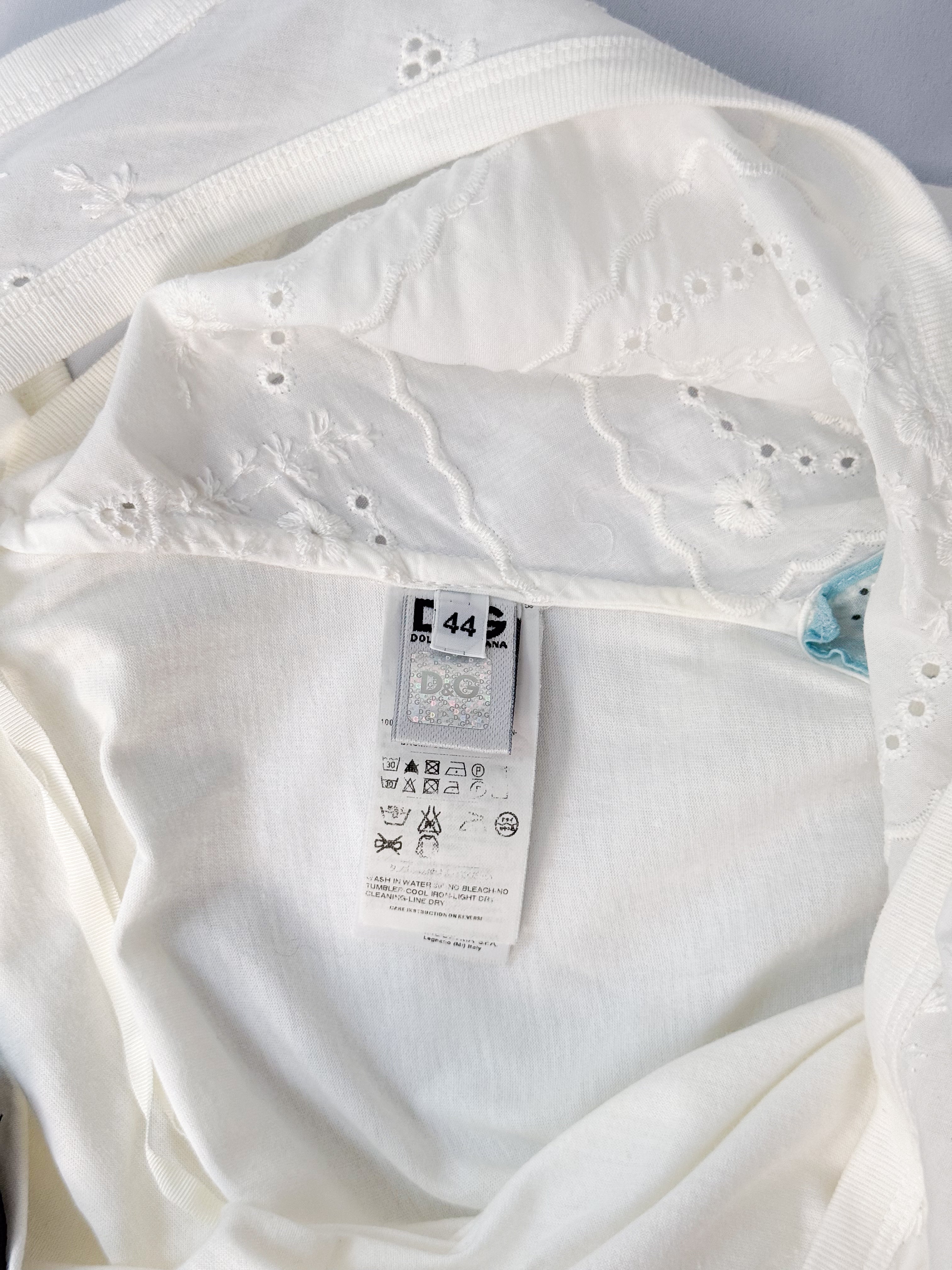 D&G Dolce & Gabbana 2000s White Eyelet Blue Bandana Print Midi Dress - M
