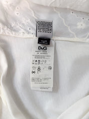 D&G Dolce & Gabbana 2000s White Eyelet Blue Bandana Print Midi Dress - M