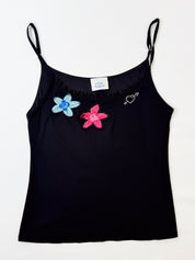 Blugirl Blumarine 2000s Black Floral Appliqué Rhinestone Cami - S/M