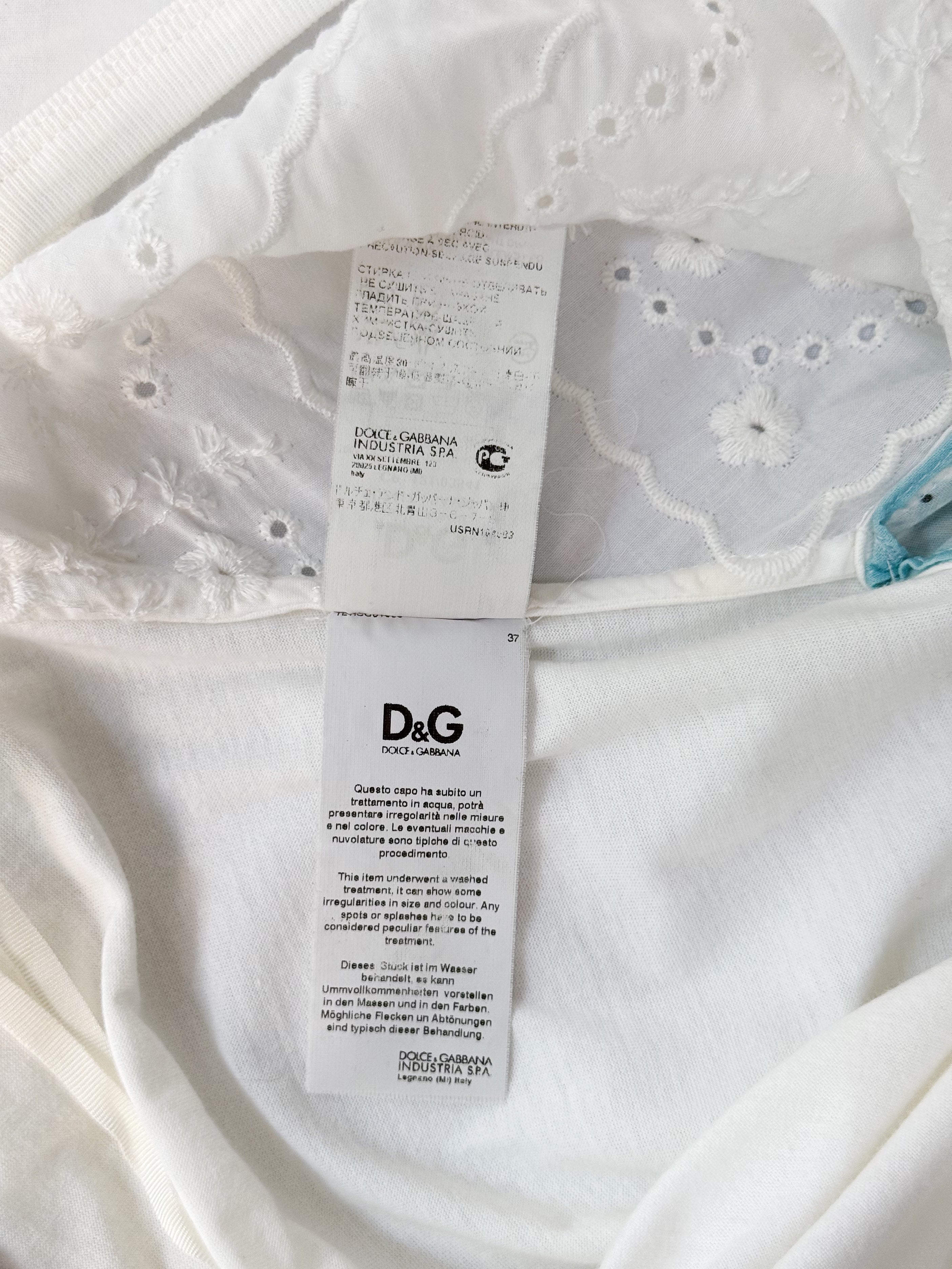 D&G Dolce & Gabbana 2000s White Eyelet Blue Bandana Print Midi Dress - M