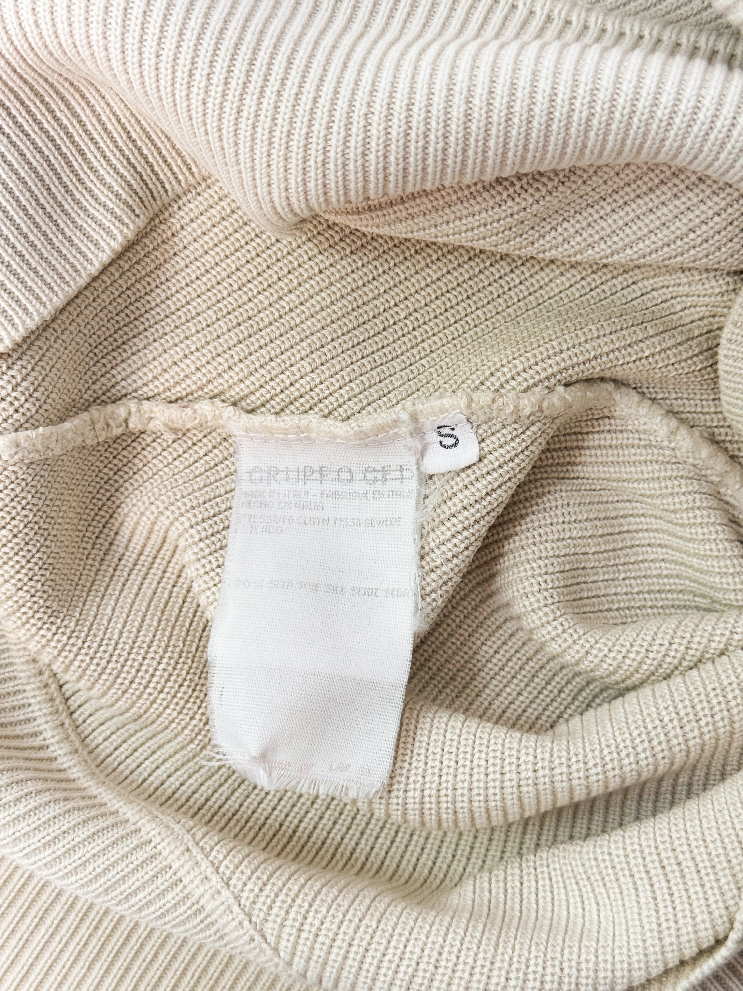 Valentino Boutique 1990s Cream Ribbed Knit Asymmetric Cowl Neck Tank - S