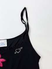 Blugirl Blumarine 2000s Black Floral Appliqué Rhinestone Cami - S/M