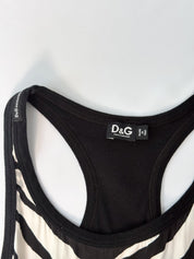 D&G Dolce & Gabbana 2000s Black and Cream Zebra Print Silk Racerback Tank - XS/S