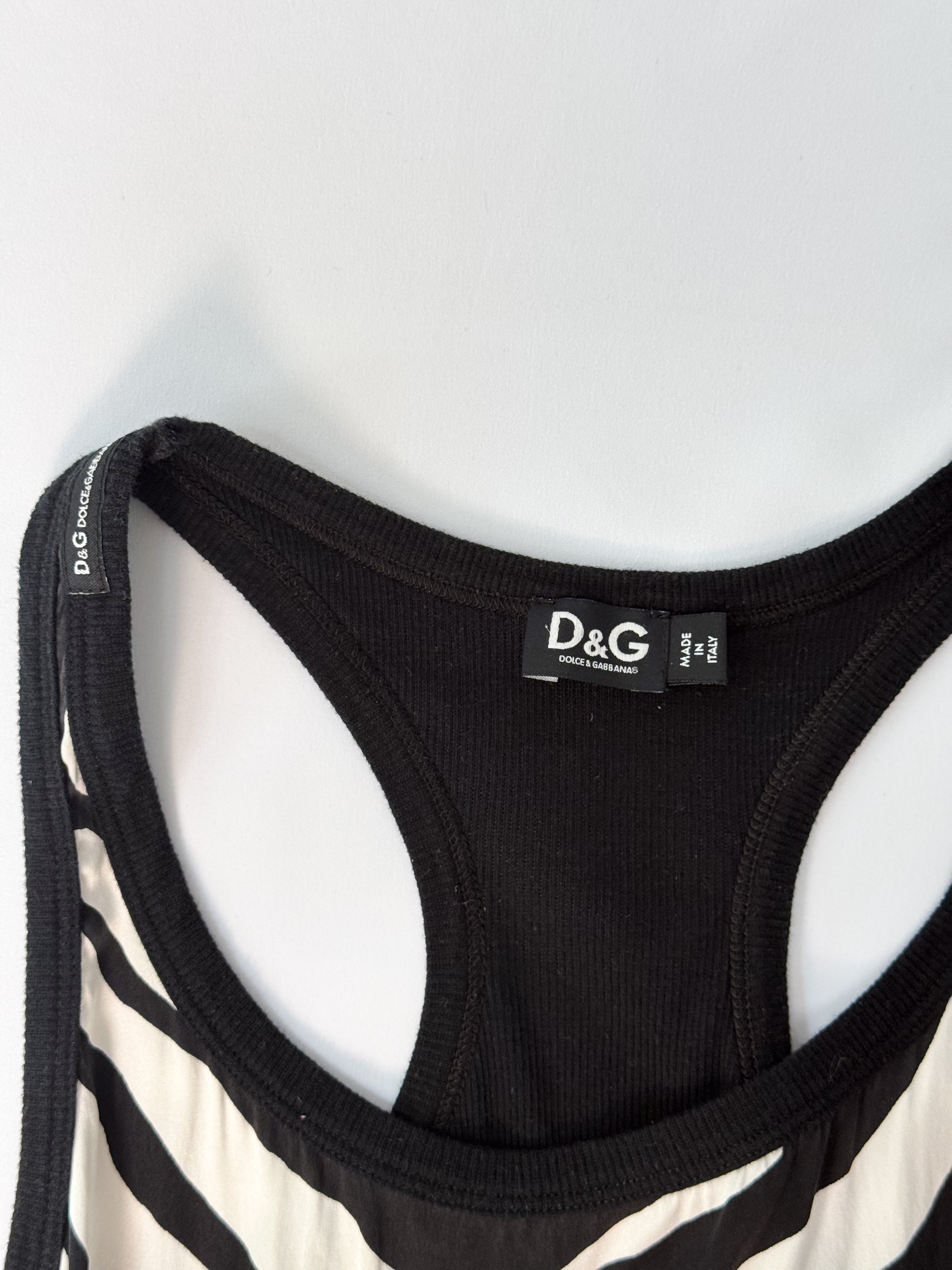 D&G Dolce & Gabbana 2000s Black and Cream Zebra Print Silk Racerback Tank - XS/S