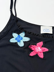 Blugirl Blumarine 2000s Black Floral Appliqué Rhinestone Cami - S/M
