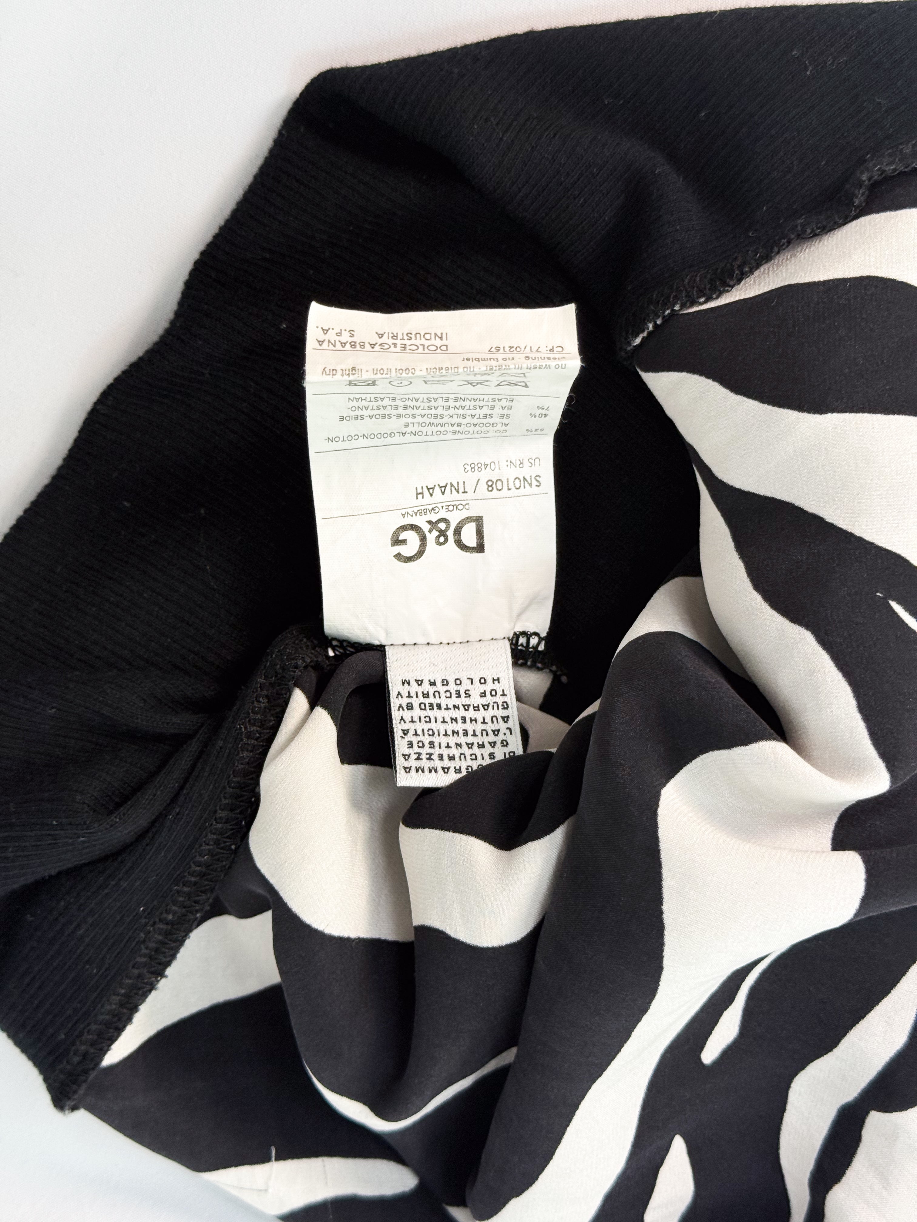 D&G Dolce & Gabbana 2000s Black and Cream Zebra Print Silk Racerback Tank - XS/S