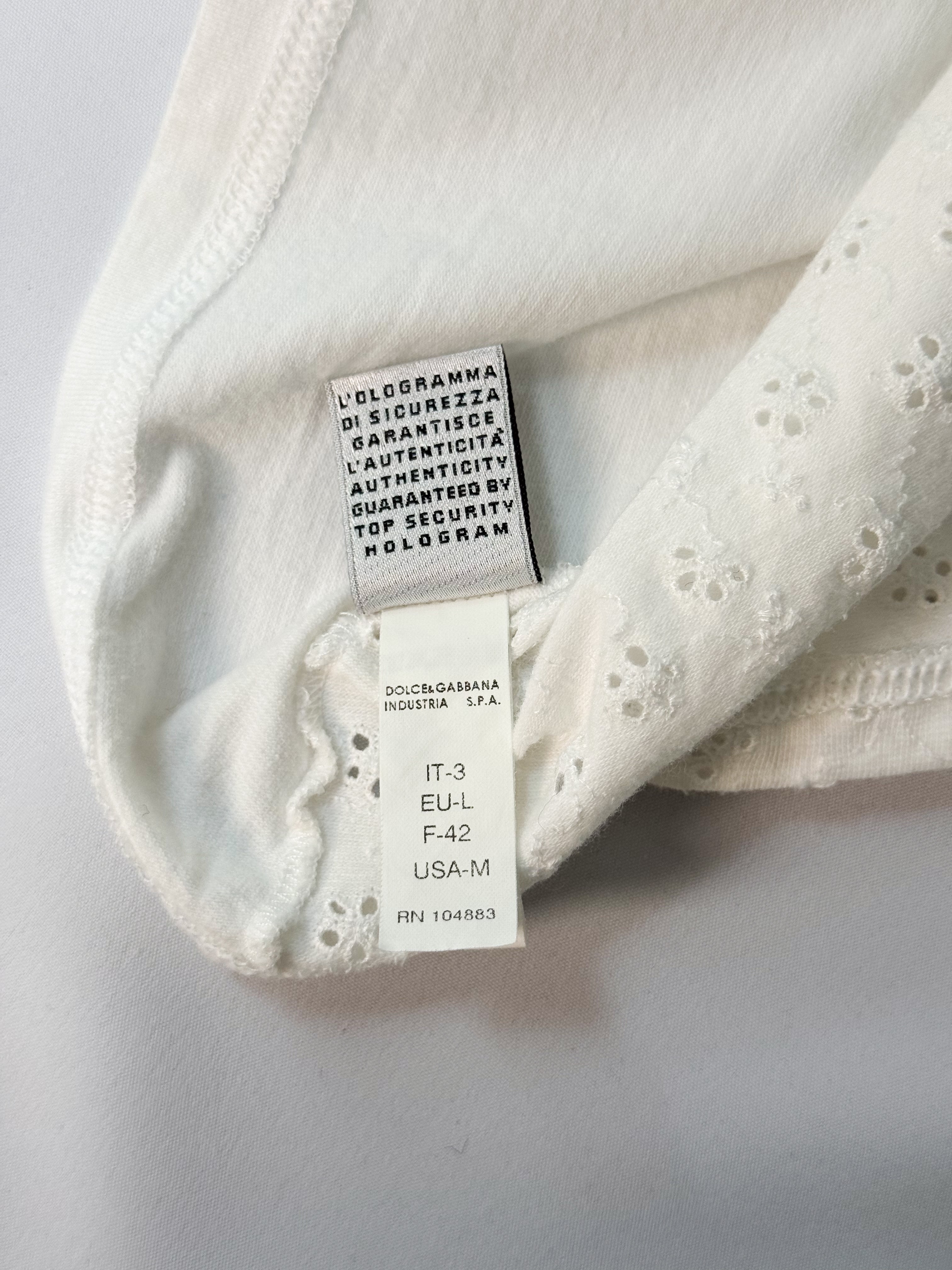 D&G Dolce & Gabbana 2000s White Eyelet Blue Lace Trim Cami - S