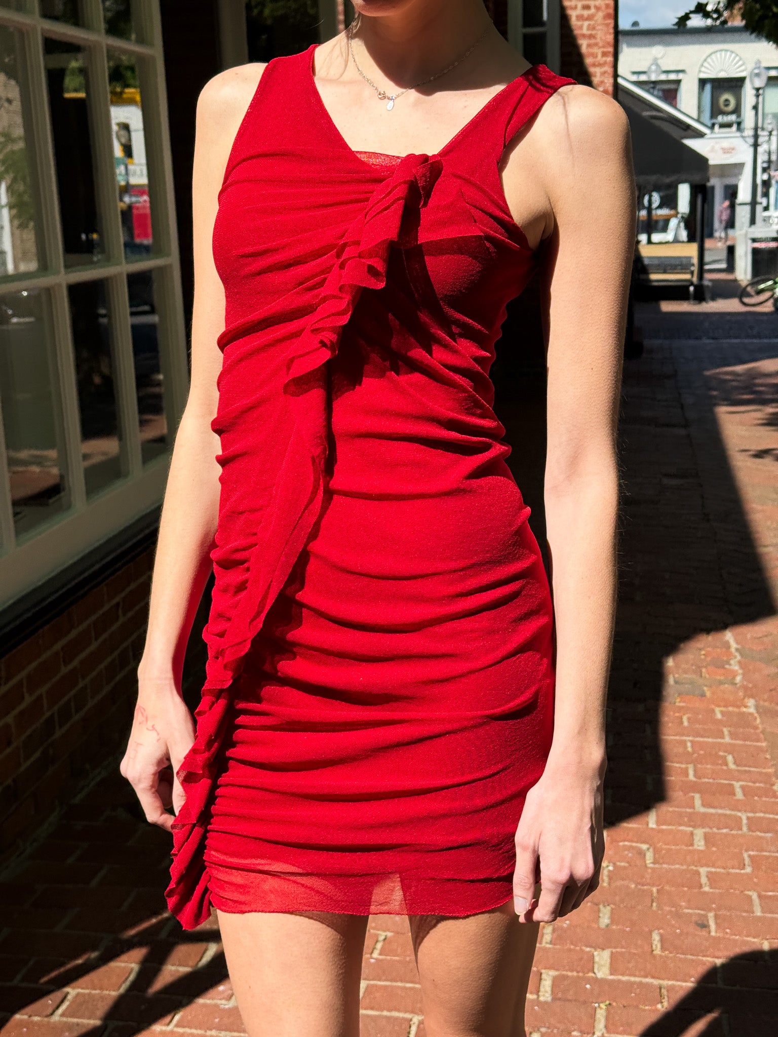 Jean Paul Gaultier Soleil 1990s Red Draped Ruffle Mini Dress - M