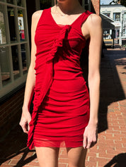 Jean Paul Gaultier Soleil 1990s Red Draped Ruffle Mini Dress - M