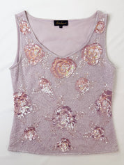Luisa Spagnoli 2000s Lavender Sequin Beaded Rose Tank - S/M