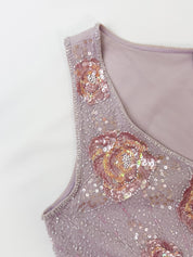 Luisa Spagnoli 2000s Lavender Sequin Beaded Rose Tank - S/M