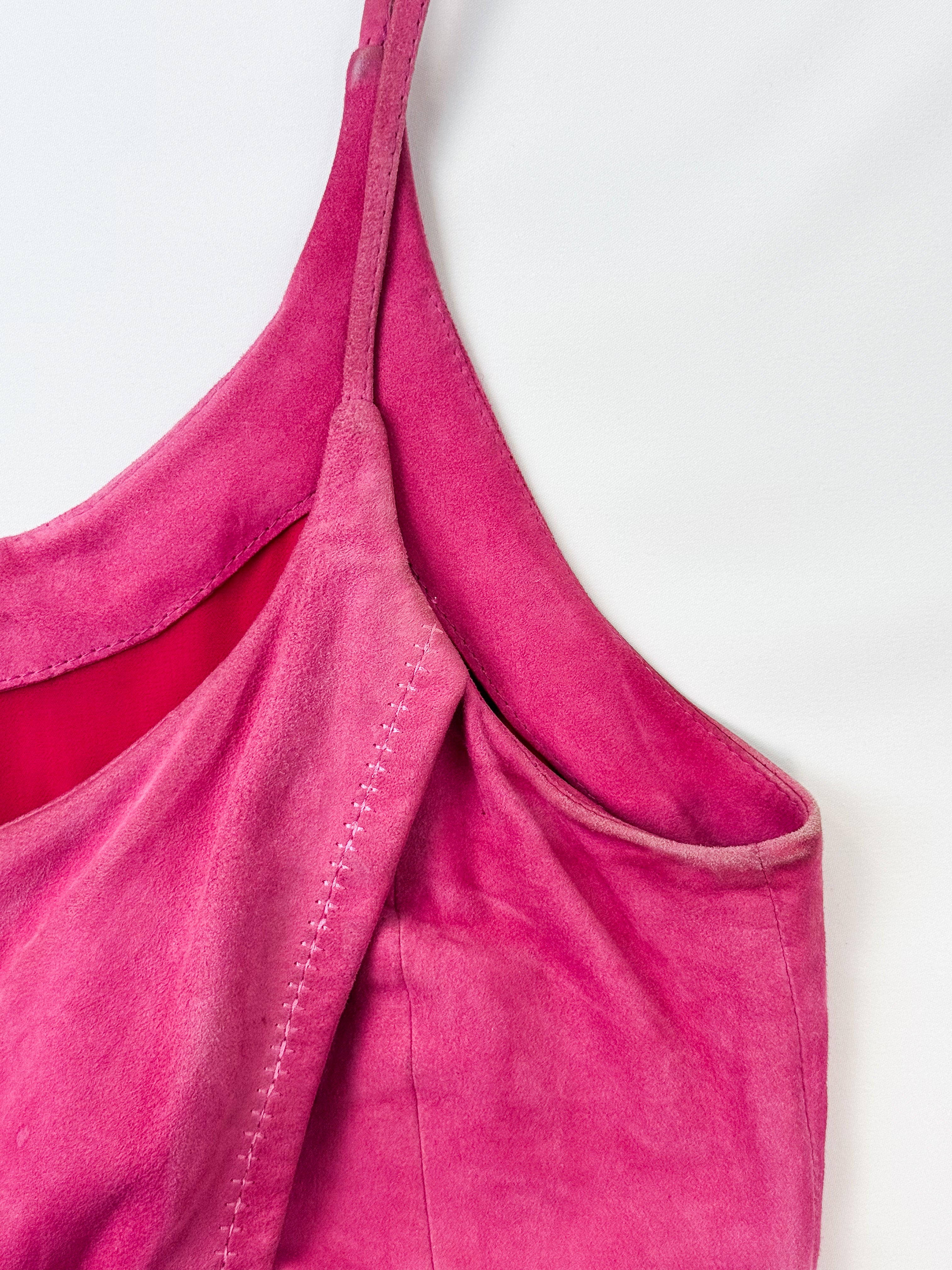 Giorgio Armani 2000s Hot Pink Goat Suede Draped Cami - S