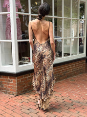 LIST Boutique 2000s Leopard Print Silk Maxi Dress - M/L