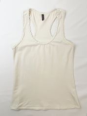 Goldenpoint 2010s Cream Cotton Sequin Trim Racerback Tank - S