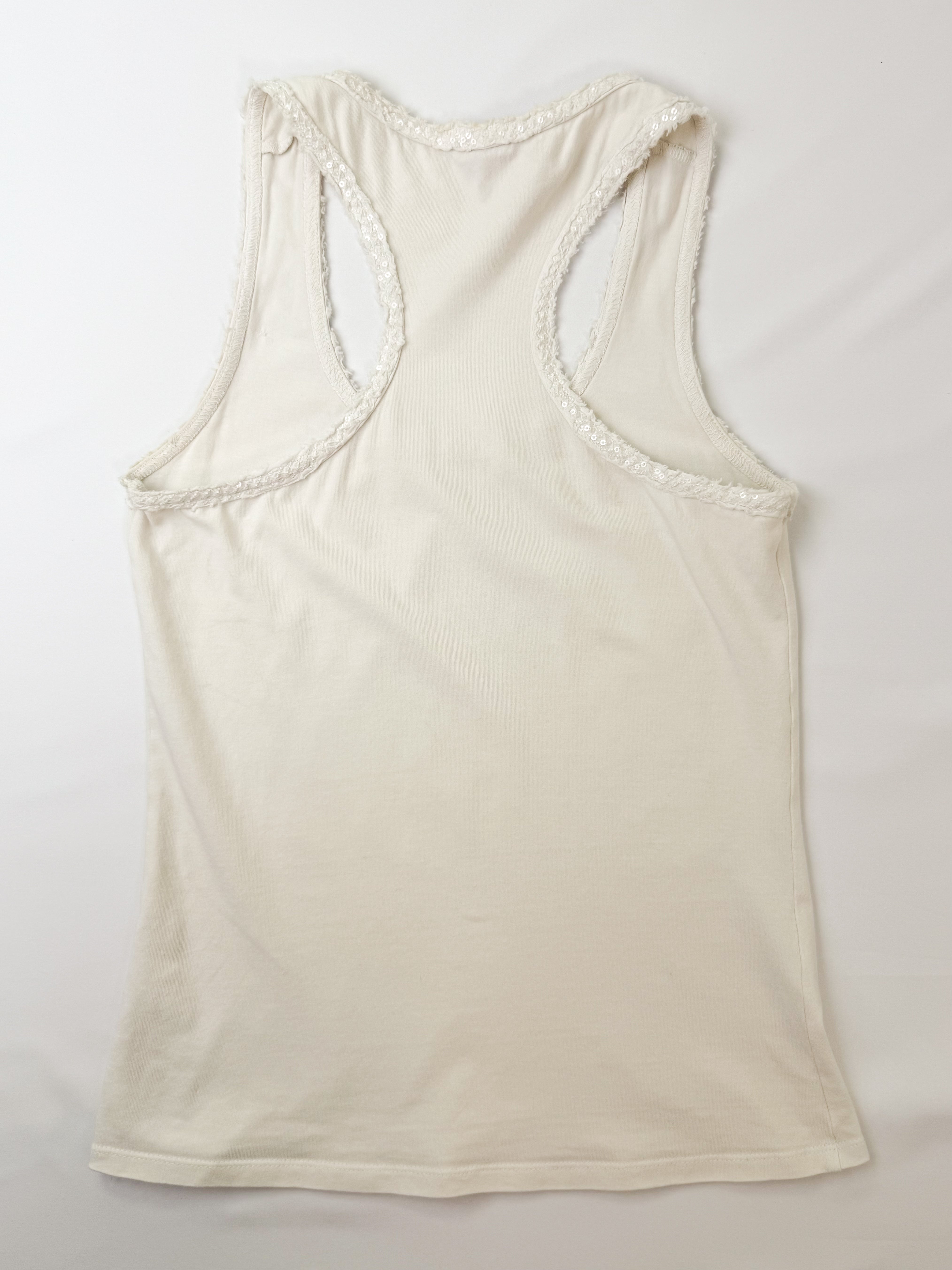 Goldenpoint 2010s Cream Cotton Sequin Trim Racerback Tank - S
