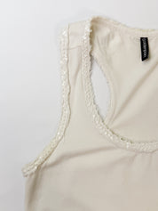 Goldenpoint 2010s Cream Cotton Sequin Trim Racerback Tank - S