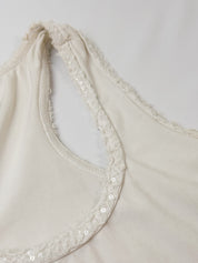 Goldenpoint 2010s Cream Cotton Sequin Trim Racerback Tank - S