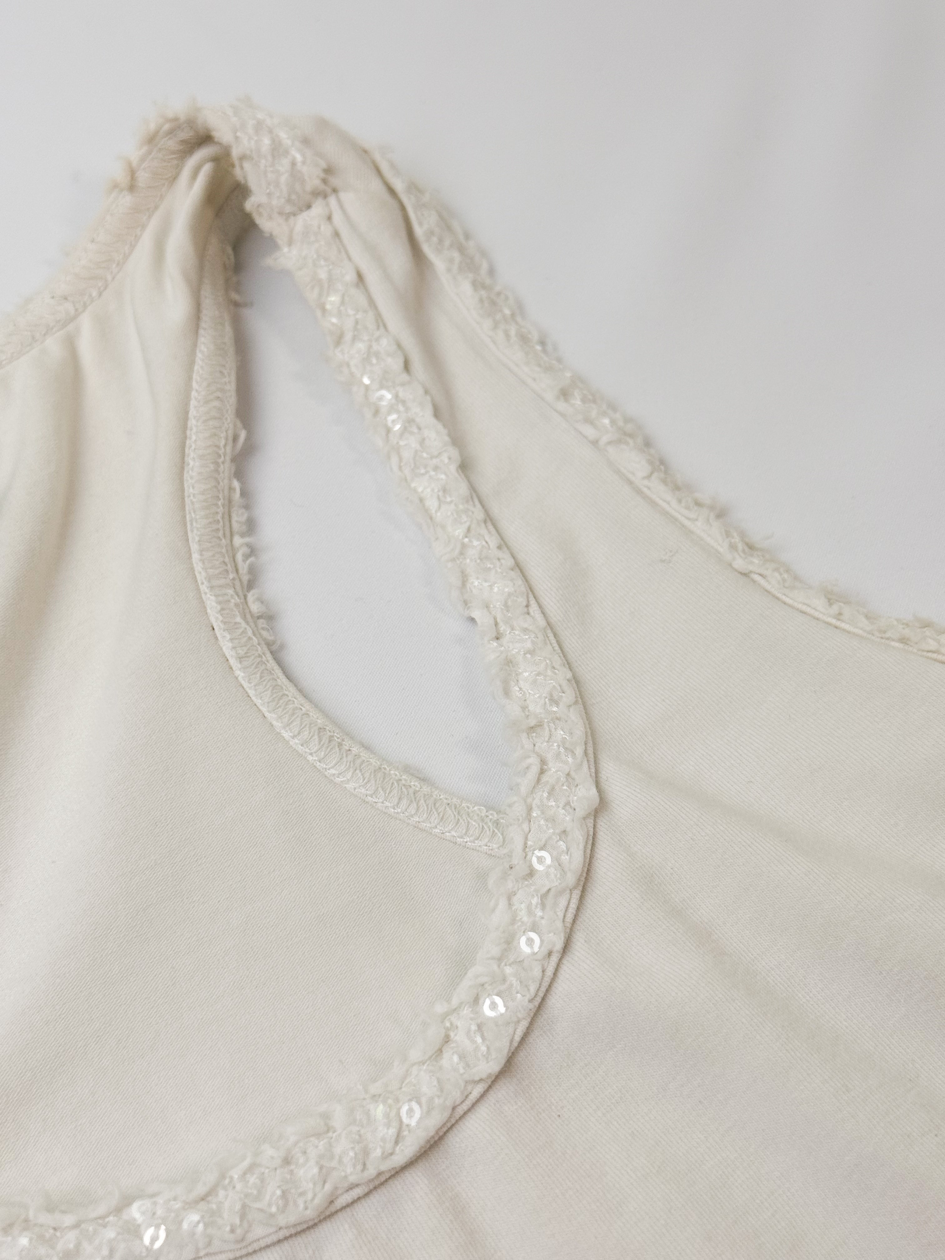 Goldenpoint 2010s Cream Cotton Sequin Trim Racerback Tank - S