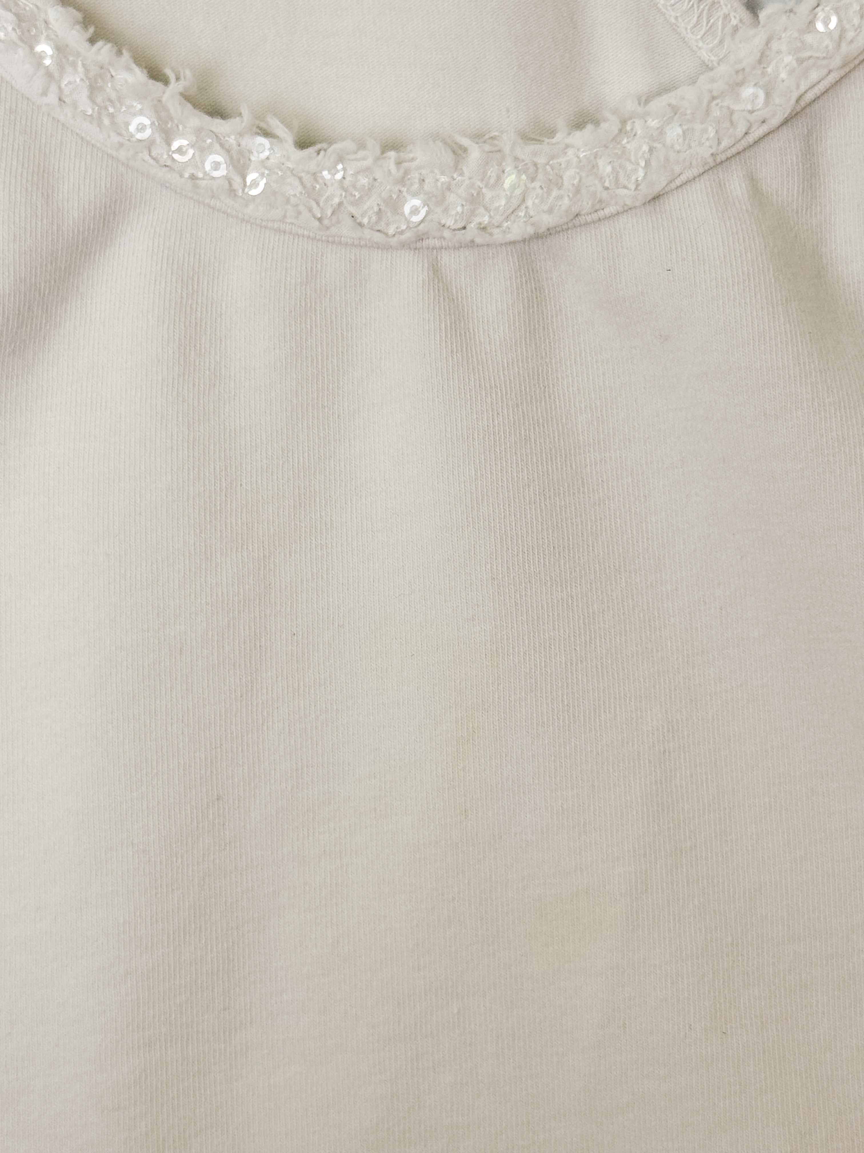 Goldenpoint 2010s Cream Cotton Sequin Trim Racerback Tank - S
