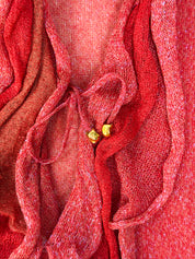 Roberto Cavalli 2000s Red Iridescent Metallic Knit Ruffle Tie-Front Top - L