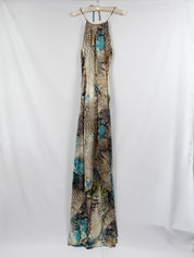 Giorgio Ajutanti 2000s Leopard & Feather Mixed Print Halter Maxi Dress - M/L