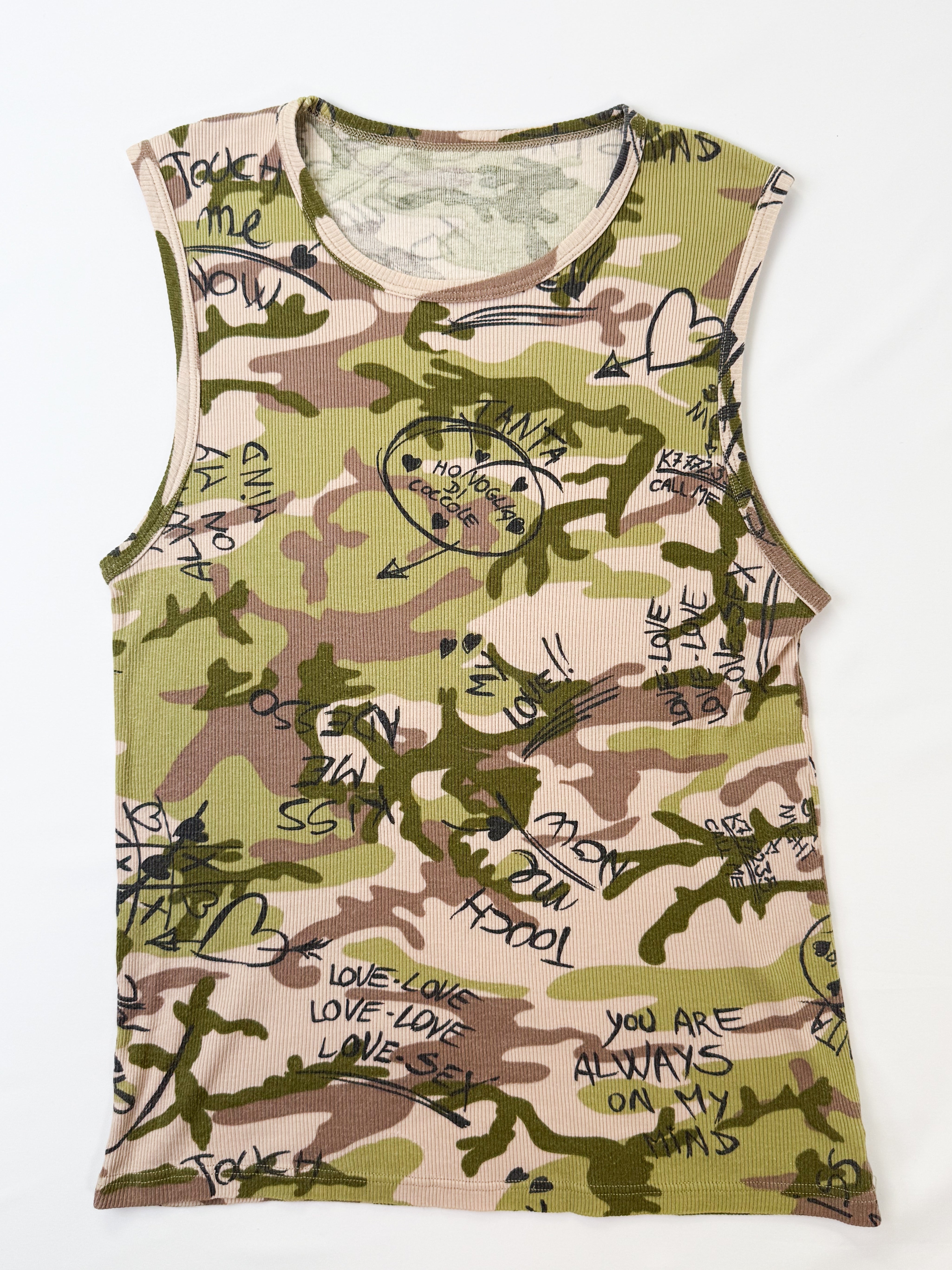 D&G Dolce & Gabbana 2005 Camo Graffiti Print Ribbed Tank - S/M