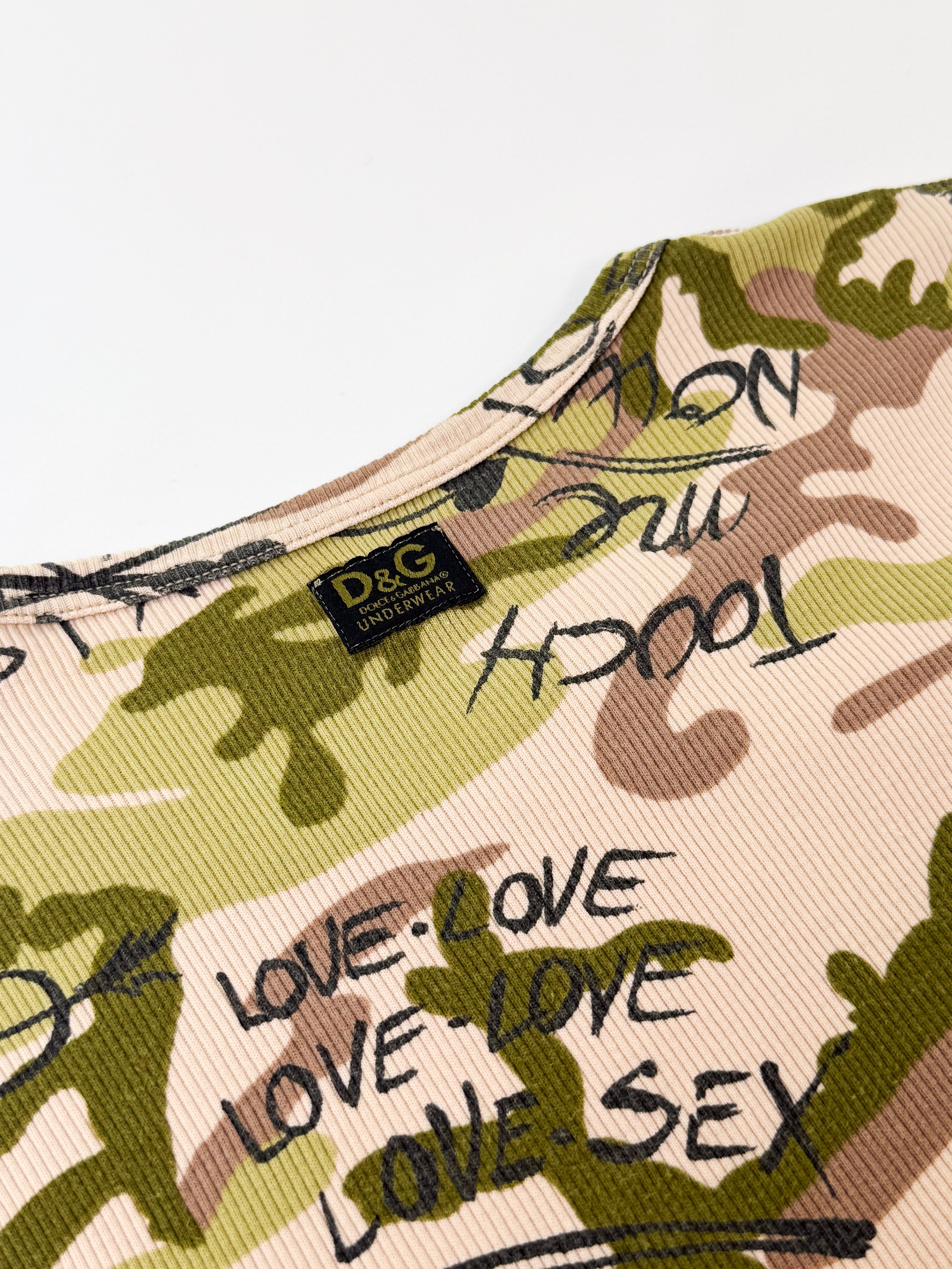 D&G Dolce & Gabbana 2005 Camo Graffiti Print Ribbed Tank - S/M