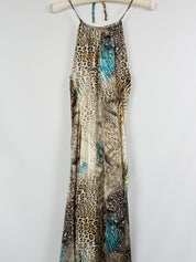 Giorgio Ajutanti 2000s Leopard & Feather Mixed Print Halter Maxi Dress - M/L