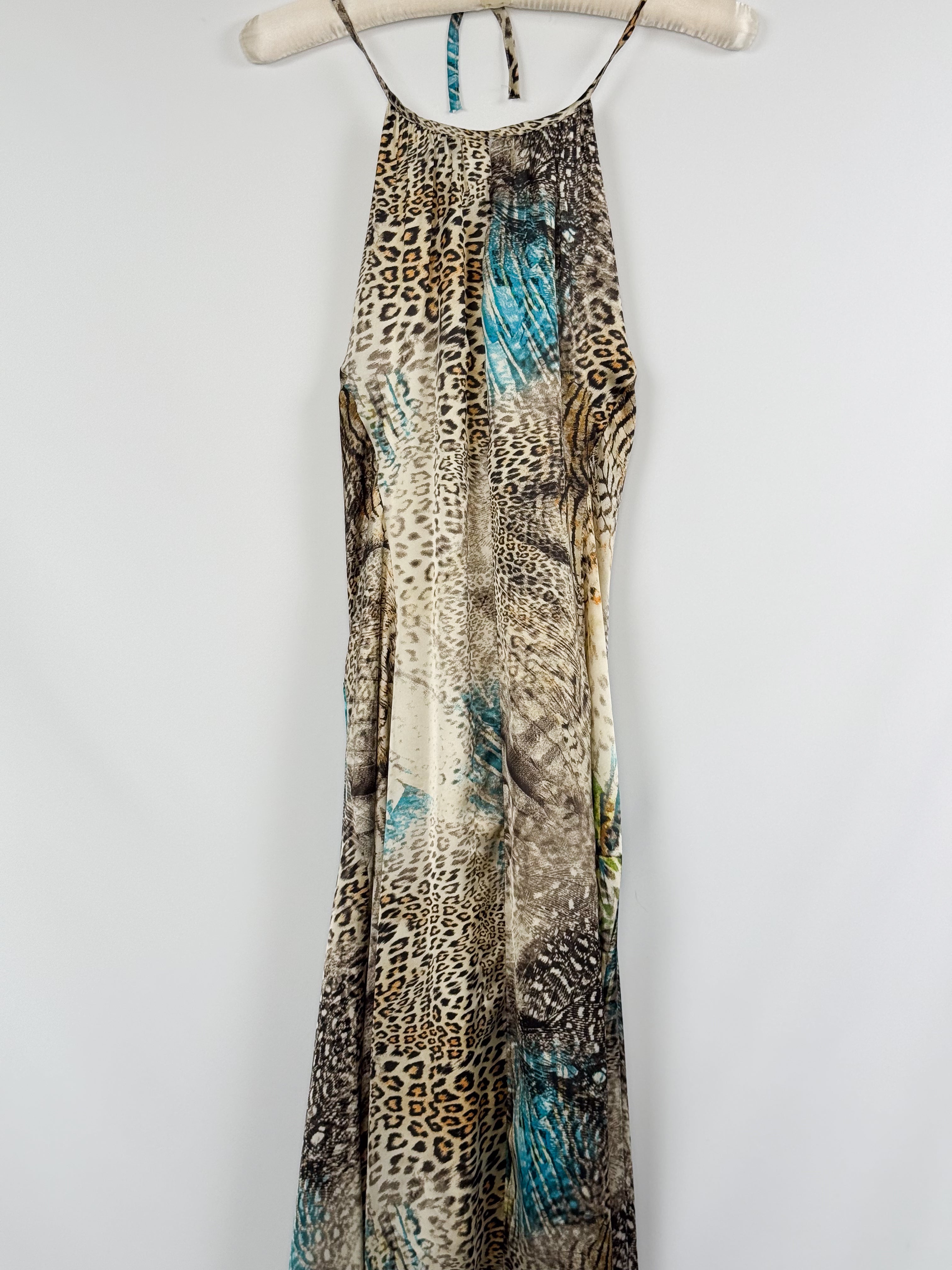 Giorgio Ajutanti 2000s Leopard & Feather Mixed Print Halter Maxi Dress - M/L