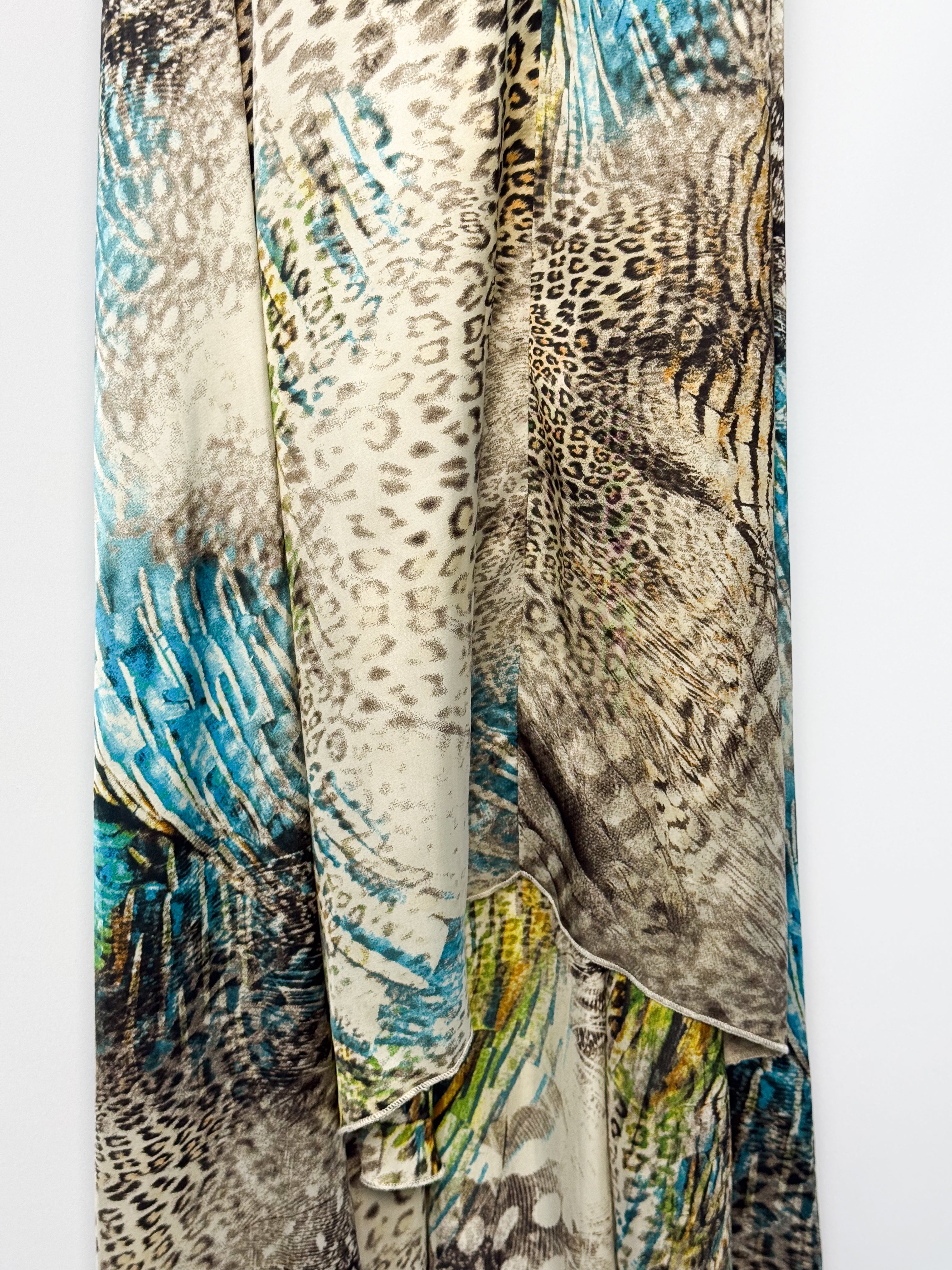 Giorgio Ajutanti 2000s Leopard & Feather Mixed Print Halter Maxi Dress - M/L
