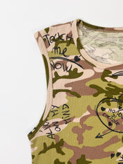 D&G Dolce & Gabbana 2005 Camo Graffiti Print Ribbed Tank - S/M