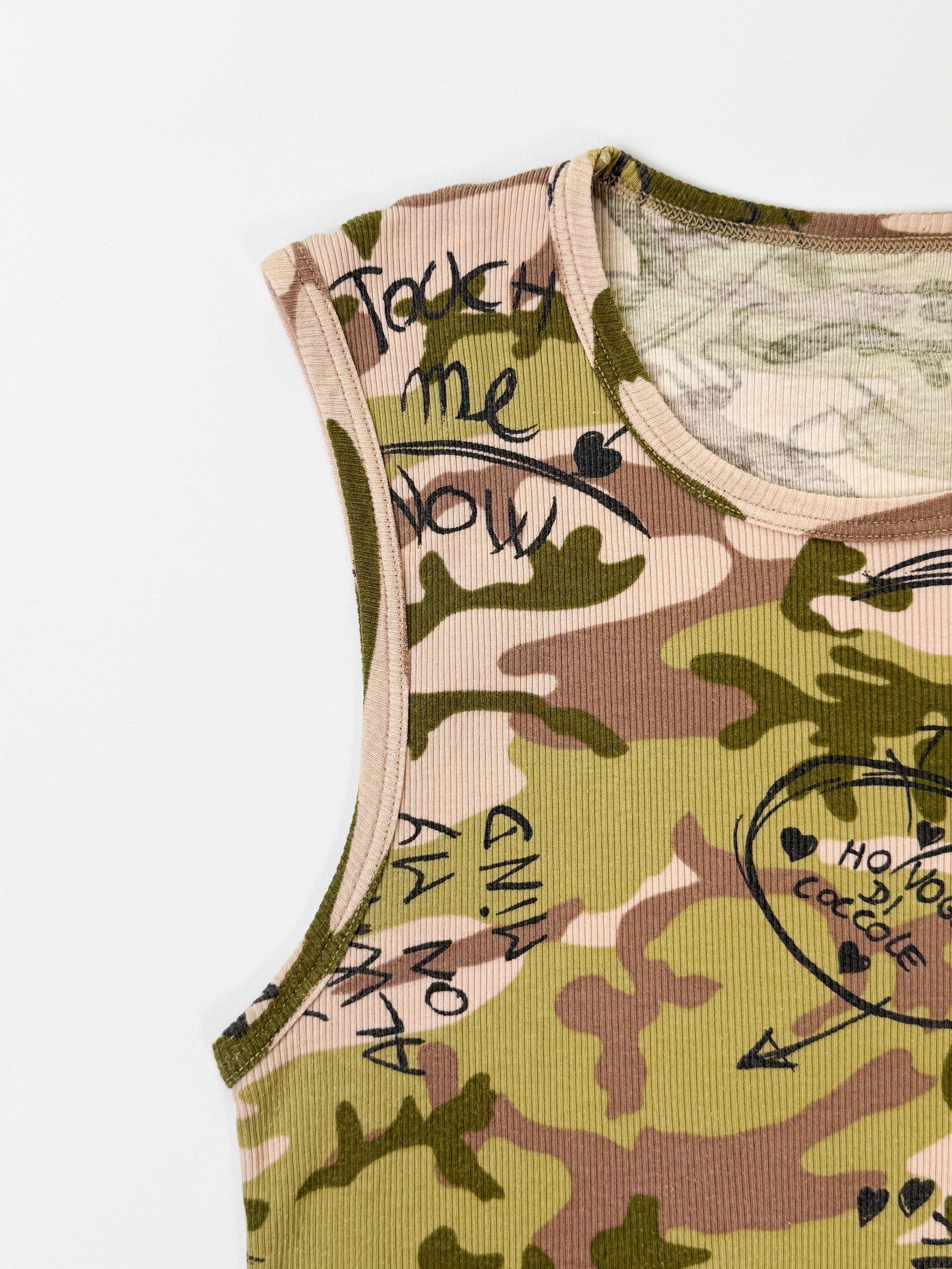 D&G Dolce & Gabbana 2005 Camo Graffiti Print Ribbed Tank - S/M