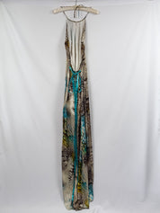 Giorgio Ajutanti 2000s Leopard & Feather Mixed Print Halter Maxi Dress - M/L