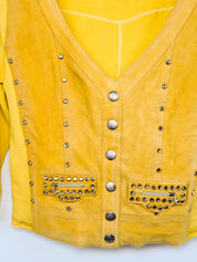 VDP Club 2000s Yellow Suede Panel Rhinestone Studded Hooded Jacket - S/M