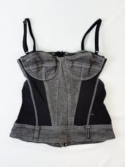 D&G Dolce & Gabbana 2000s Gray Acid Wash Denim Corset Top - XS